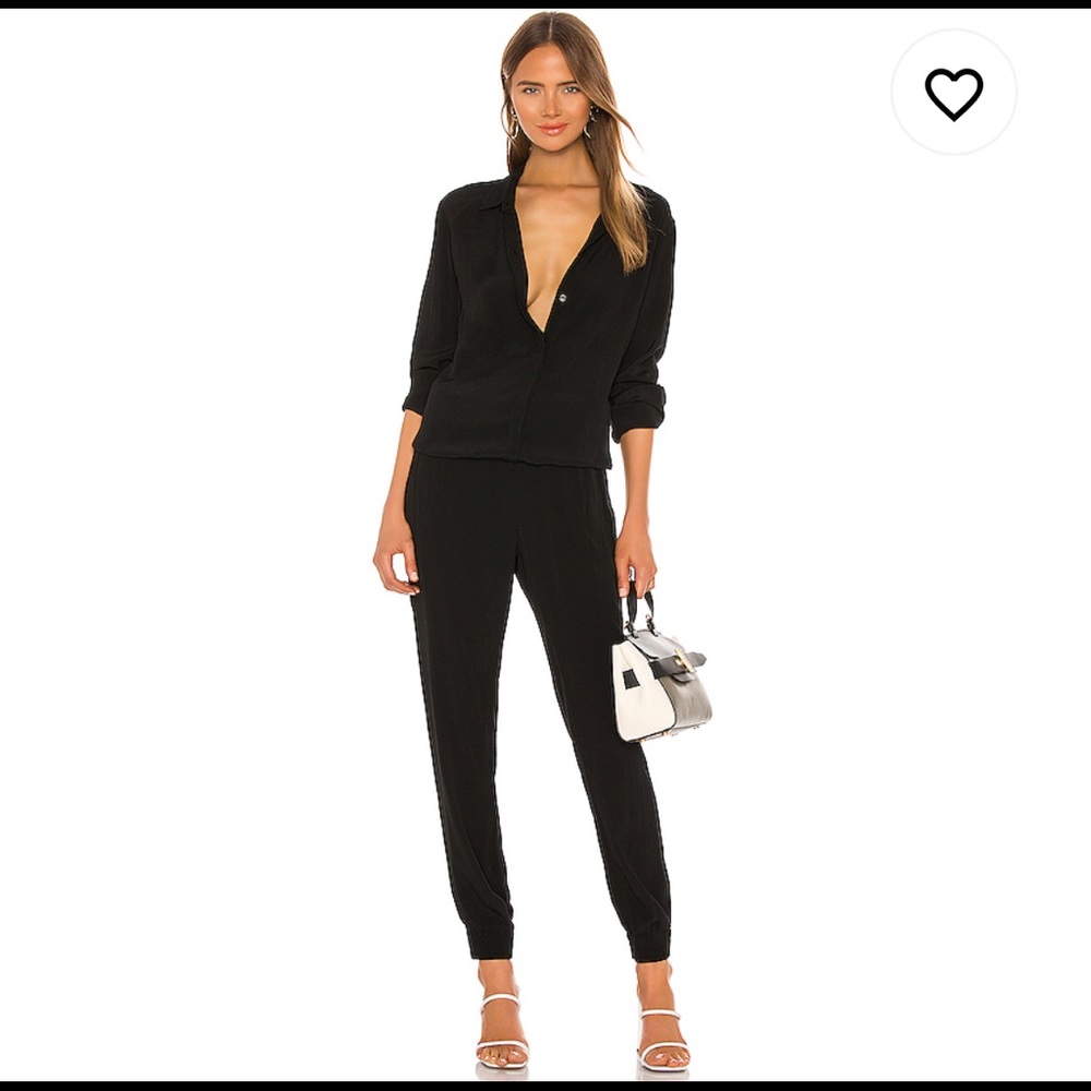 Monrow Crepe Long Sleeve Jumpsuit
